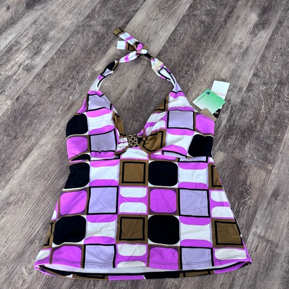 NWT! Anne Cole Stylish Geometric Halter Top - Pink, Black, Brown - Picture 7 of 7